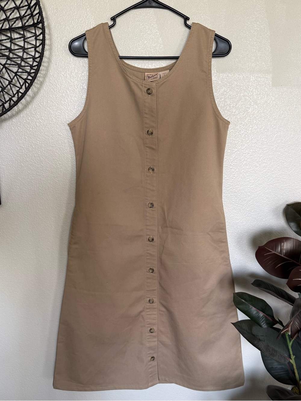 Woolrich Tan Button-Front Sleeveless Mini Dress